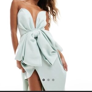 Elegant Strapless Bow Dress in Light Blue, Worn Once.